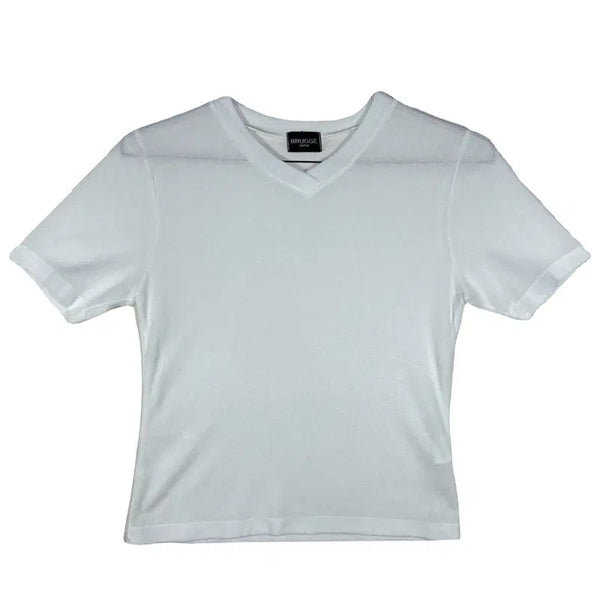 [BUNJANG] Basic White V-Neck T-Shirt (Polyester Blend) / 화이트 브이넥 반팔 티 [M]베이직 기본템 폴리에스터 혼방