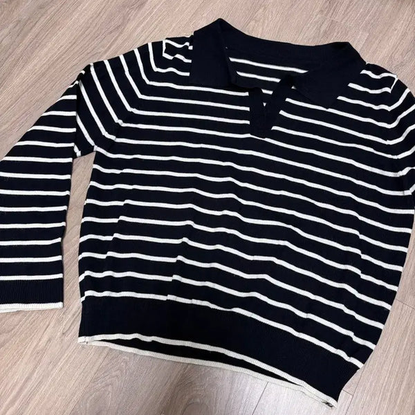 [BUNJANG] Stripe Collar Knit / 스트라이프 카라 니트