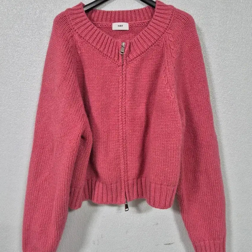 [BUNJANG] HAY Pink Cropped Knit Zip-Up / HAY 핑크 크롭 니트집업 프리