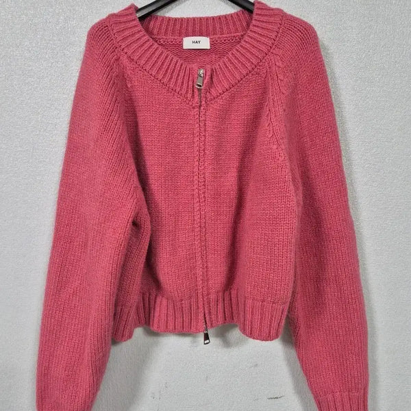 [BUNJANG] HAY Pink Cropped Knit Zip-Up / HAY 핑크 크롭 니트집업 프리