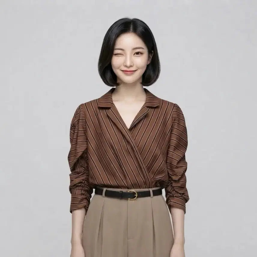 [BUNJANG] High-End Striped Wrap Blouse / [새제품] 고급 스트라이프 랩 블라우스