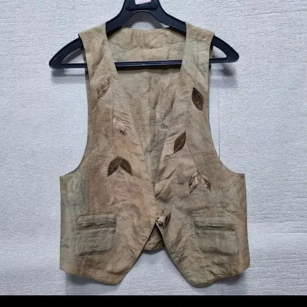 [BUNJANG] Beige Leaf Pattern Linen Vest - Unisex / x277 생활한복 조끼
