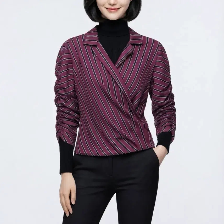 [BUNJANG] New Striped Wrap Blouse / [새제품] 고급 스트라이프 랩 블라우스