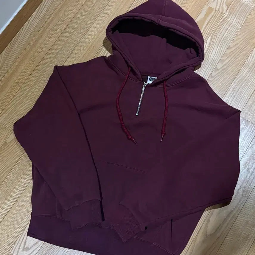 [BUNJANG] Burgundy Half-Zip Hoodie / 버건디 반집업 후드티