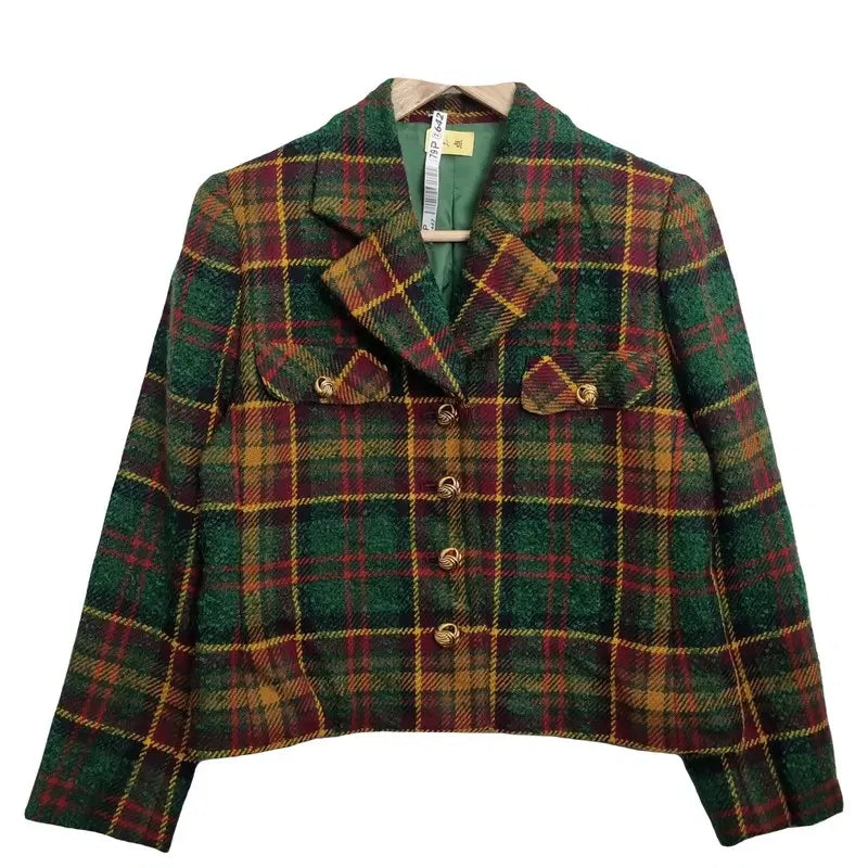 [BUNJANG] Vintage Green Check Blazer Jacket M / JPN 빈티지 그린 체크 블레이저 / 자켓 [M]