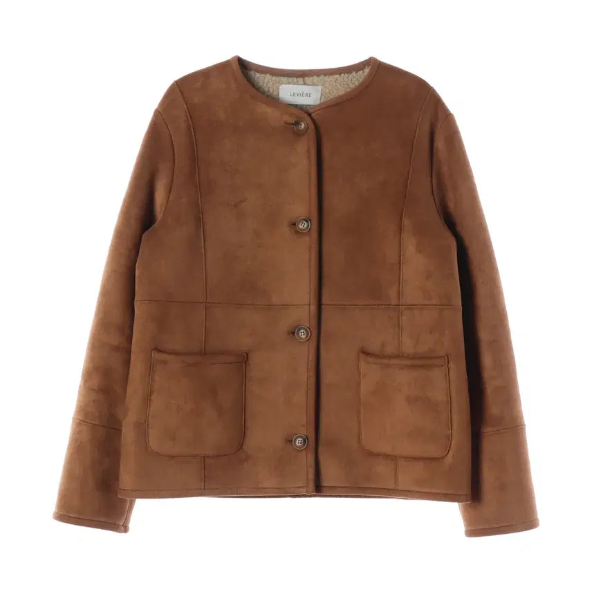 [BUNJANG] Revell Collarless Patch Pocket Shearling Jacket / 르비에르 노칼라 패치 포켓 무스탕 자켓