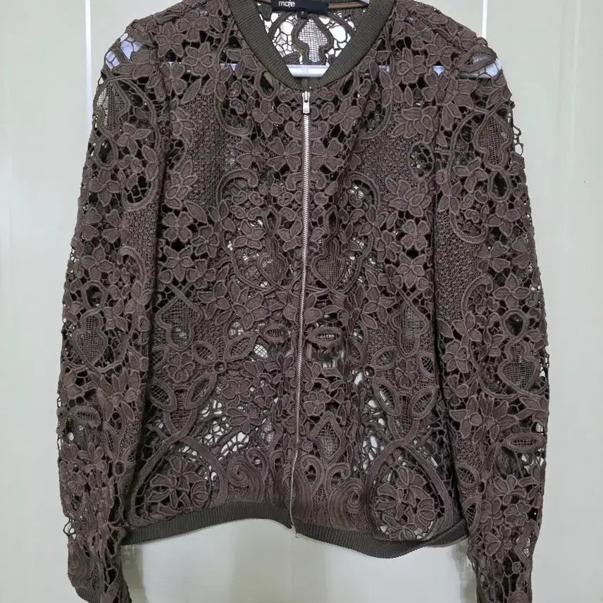 [BUNJANG] Maje Lace Bomber Jacket Brown / 마쥬 레이스 봄버 자켓 브라운