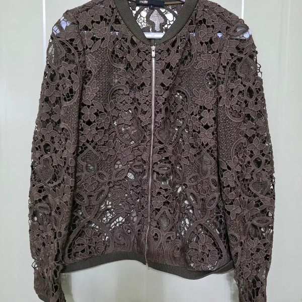 [BUNJANG] Maje Lace Bomber Jacket Brown / 마쥬 레이스 봄버 자켓 브라운