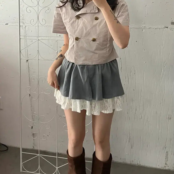 [BUNJANG] Short Sleeve Double Button Crop Jacket / 반팔 더블 버튼 크롭 자켓 빈티지 페어리 모리걸