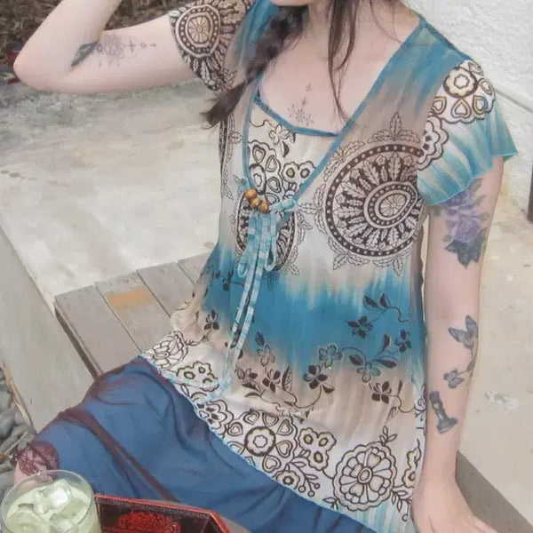 [BUNJANG] Vintage Mint Paisley Coordi Set / 빈티지 민트 페이즐리 코디세트 오리엔탈 히피 페어리 민트코어 모리