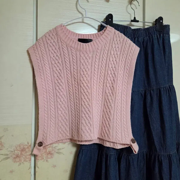 [BUNJANG] Pink Cable Knit Vest / 핑크  캐이블 니트조끼