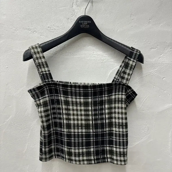 [BUNJANG] Zero Planet Women's Sleeveless Cropped Top Khaki Pattern Size S / [상태최상] 제로플래닛 상의 여성 크롭티 카키패턴 민소매 S