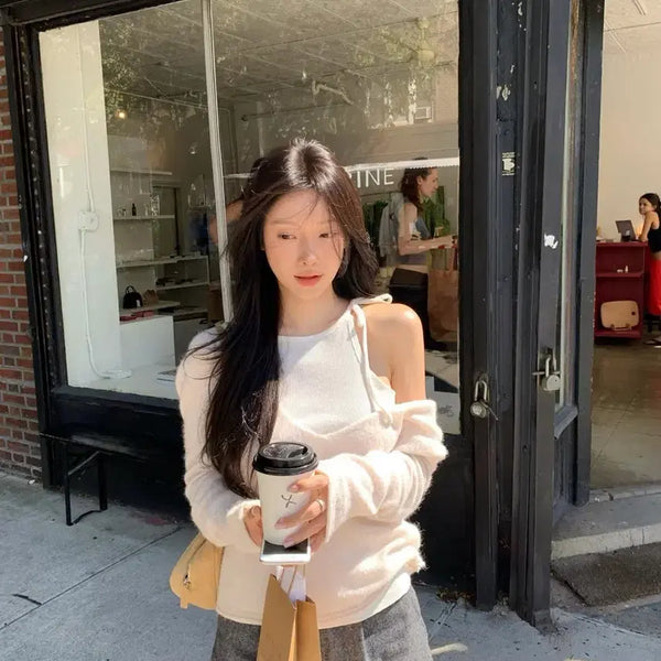 [BUNJANG] Anna Deep V-Neck Knit & Nina Halter Sleeveless Set / (실사o) 샵리즈 안나 딥 브이넥 니트+니나 홀터 슬리브 새상품