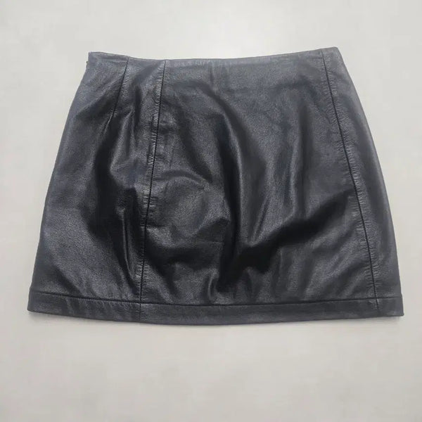 [BUNJANG] Lambskin Leather Mini Skirt Black / 램스킨 양가죽 미니스커트 블랙