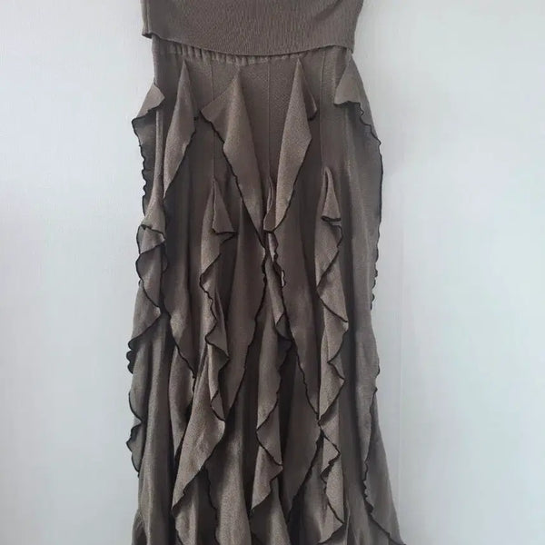 [BUNJANG] Ruffle Long Skirt Brown / 프릴 롱 스커트 브라운