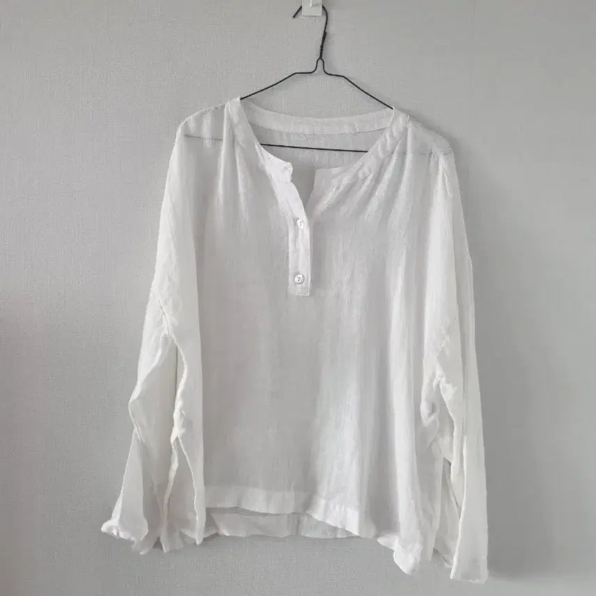 [BUNJANG] White Linen Long-Sleeve Blouse / 화이트 린넨 긴팔 블라우스