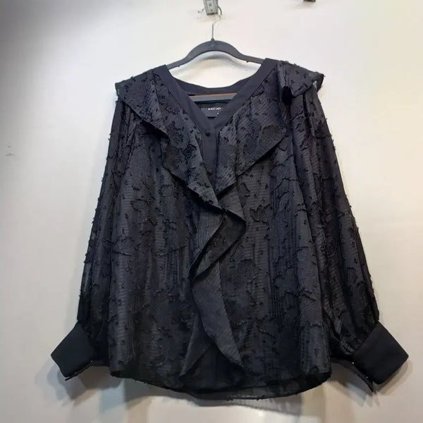 [BUNJANG] Black Lady Frill Blouse (Size 90) / 블랙 레이디 프릴 블라우스90사이즈 봄가을   69083