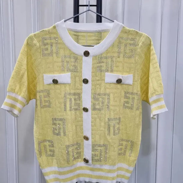 [BUNJANG] Yellow Short Sleeve Knit Top / 반팔 니트 옐로우