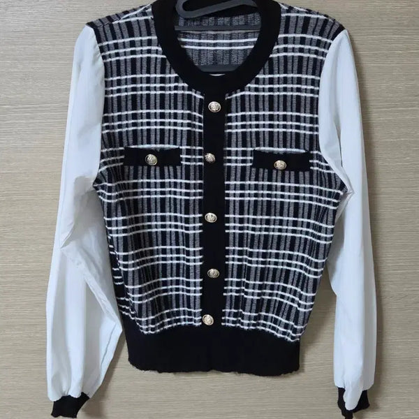[BUNJANG] Check Pattern Knit Cardigan / 체크 패턴 니트