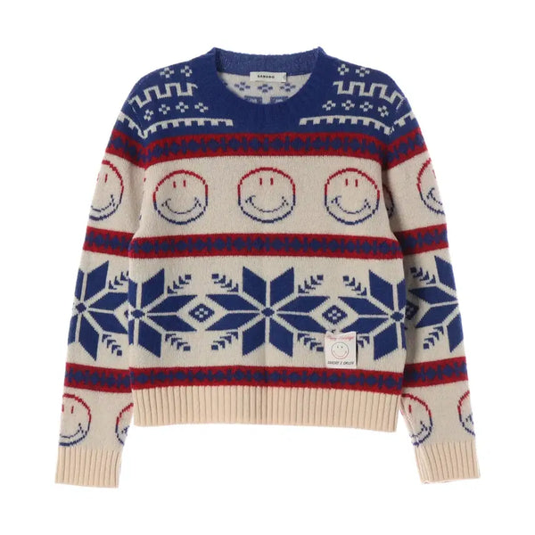 [BUNJANG] Sandro x Smiley 22FW Snowflake Pattern Wool Blend Knit Sweater / 산드로 x 스마일리 22FW 스노우플레이크 패턴 울 블렌드 니트 스웨터