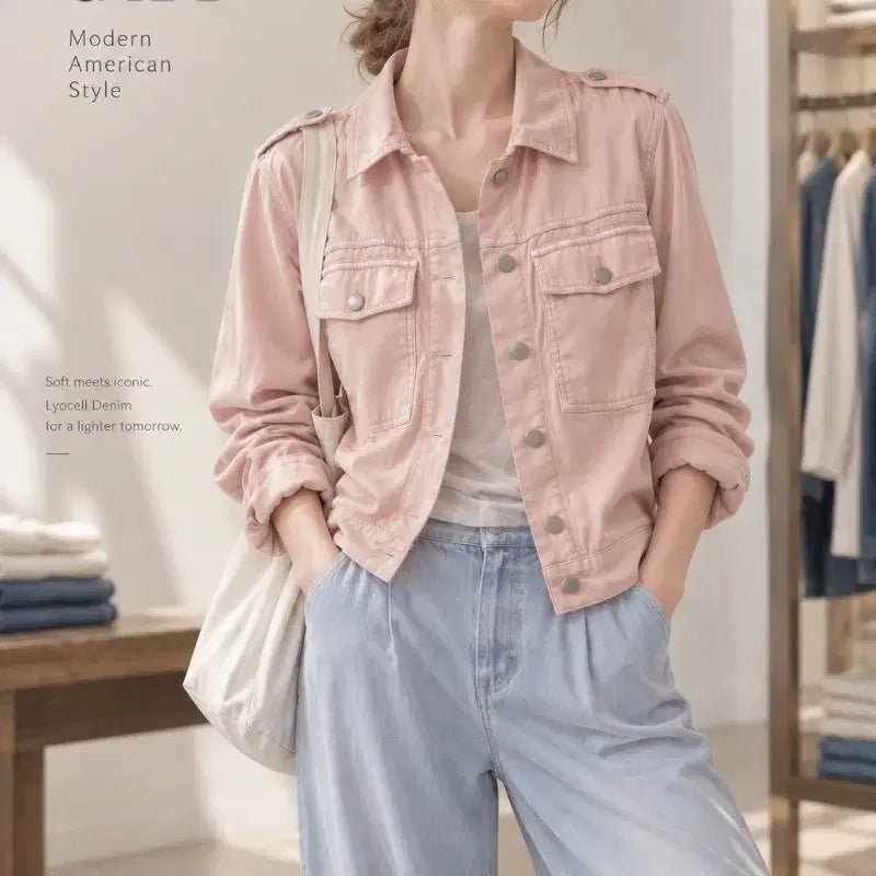 [BUNJANG] Gap Peach Pink Lyocell Denim Mood Jacket / Gap 피치핑크 리오셀 데님무드 자켓