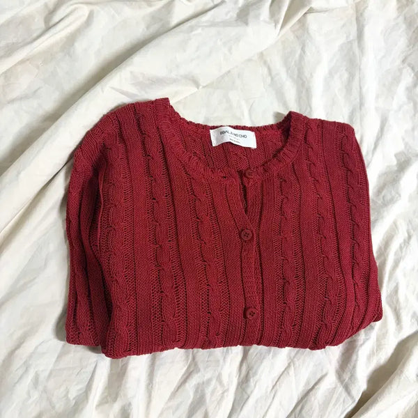 [BUNJANG] Red Cable Knit Cardigan / 레드 캐이블 가디건