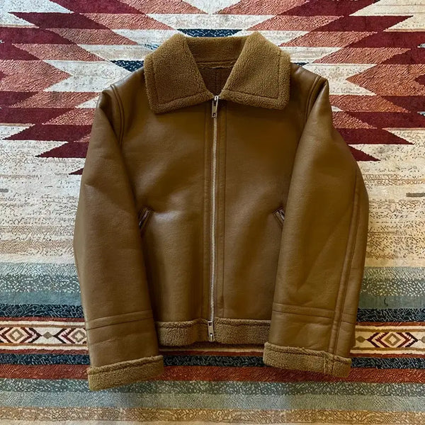 [BUNJANG] LAPA STORE Fur Collar Leather Jacket (Brown) / 라퍼지스토어 퍼카라 무스탕 가죽자켓 [브라운] S/90