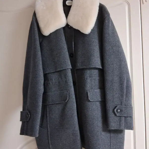 [BUNJANG] DEWL Fur Collar Coat - Grey / 듀엘  퍼 카라 코트 그레이(새상품)