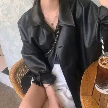[BUNJANG] Oversized Leather Single Jacket / 오버핏 레더 싱글 재킷 레더 자켓 가죽자켓