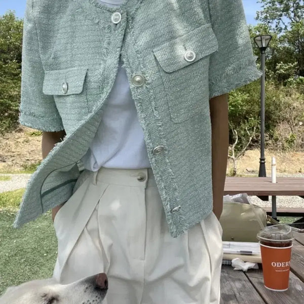 [BUNJANG] Misto Tweed Short Sleeve Jacket / 미쏘 트위드 반팔 자켓
