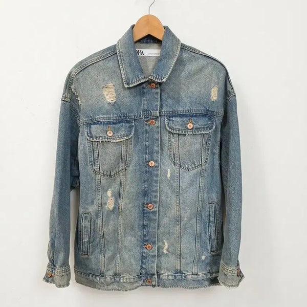 [BUNJANG] ZARA Distressed Denim Jacket L / 자라 데미지 데님 자켓 L
