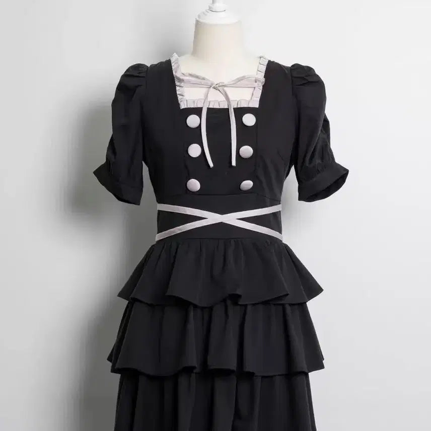 [BUNJANG] Pium Cross Belted Tiered Dress / 교환ㅇ)피움 pium 크로스 벨티드 티어드 원피스 스나계 걸리 셋업 양산형 지뢰계 교판 그레일 에블린
