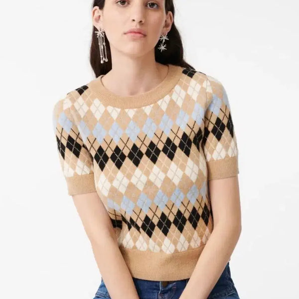 [BUNJANG] Maje Argyle Pattern Short Sleeve Knit Top Size 1 / 마쥬 아가일 패턴 반팔 니트 (사이즈 1)