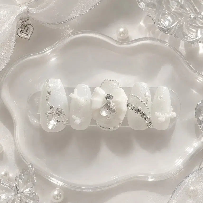 [BUNJANG] White Glitter Wedding Nail Tips / 화이트글리터 웨딩 네일팁