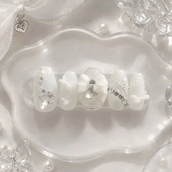 [BUNJANG] White Glitter Wedding Nail Tips / 화이트글리터 웨딩 네일팁