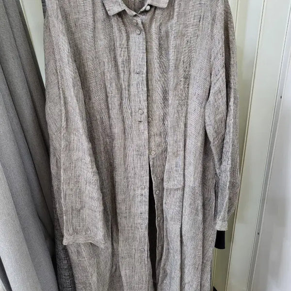 [BUNJANG] Premium Linen Check Pattern Long Shirt / 고급 린넨체크 패턴 롱 셔츠