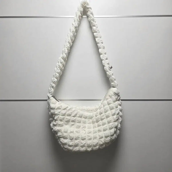 [BUNJANG] Cloud Quilting Wrinkle Hobo Bag (White) / (새제품)구름 퀼팅 링클 호보백(화이트)