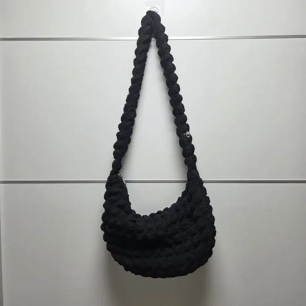 [BUNJANG] Cloud Quilting Wrinkle Hobo Bag (Black) / (새제품)구름 퀼팅 링클 호보백(블랙)