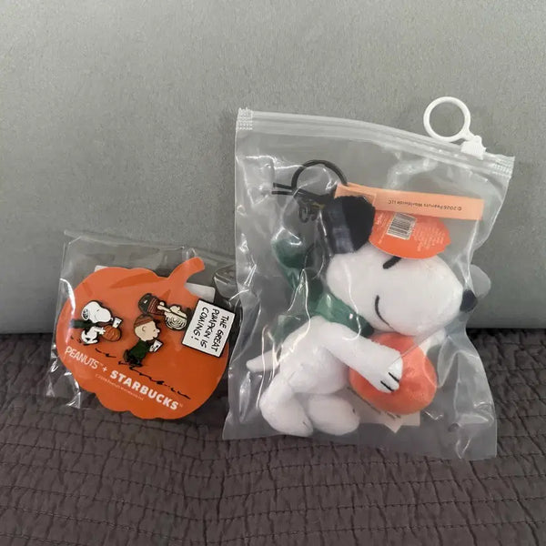 [BUNJANG] Starbucks Pumpkin Peanut Pin + Keychain Set (2 Types) / [새상품] 스타벅스 펌킨 피너츠 핀 + 키체인 2종 세트