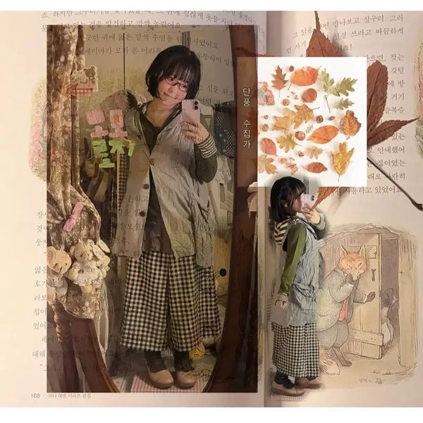 [BUNJANG] Cozy Mori Autumn Collection Set / 단풍 수집 코지모리 코디세트 (사만사모스모스 고방체크 바지 + 단가라 후드니트 + 모리 체크베스트)