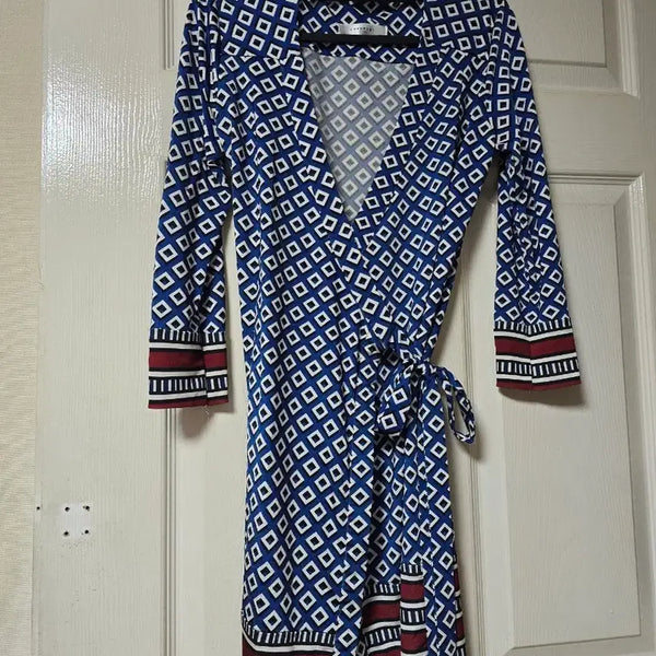 [BUNJANG] Women's Blue Diamond Pattern Wrap Tunic / 랩 튜닉 여성 의류 블루 다이아몬드 패턴