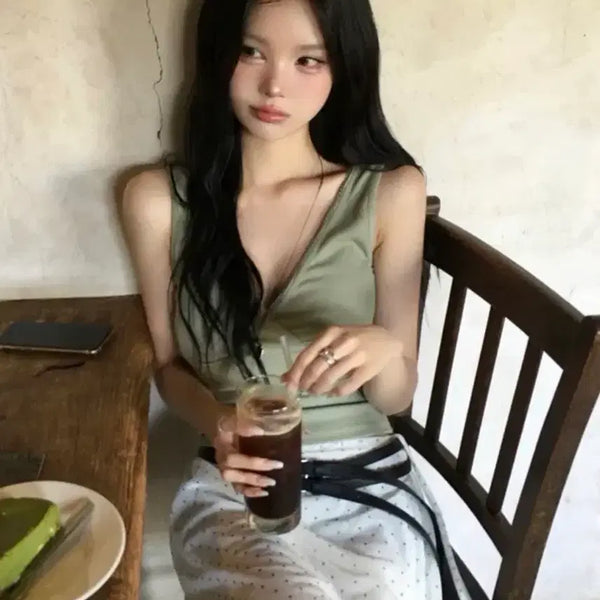 [BUNJANG] Avery Olive Lab Layered Camisole / 에이블리 올리브 랩 레이어드 나시