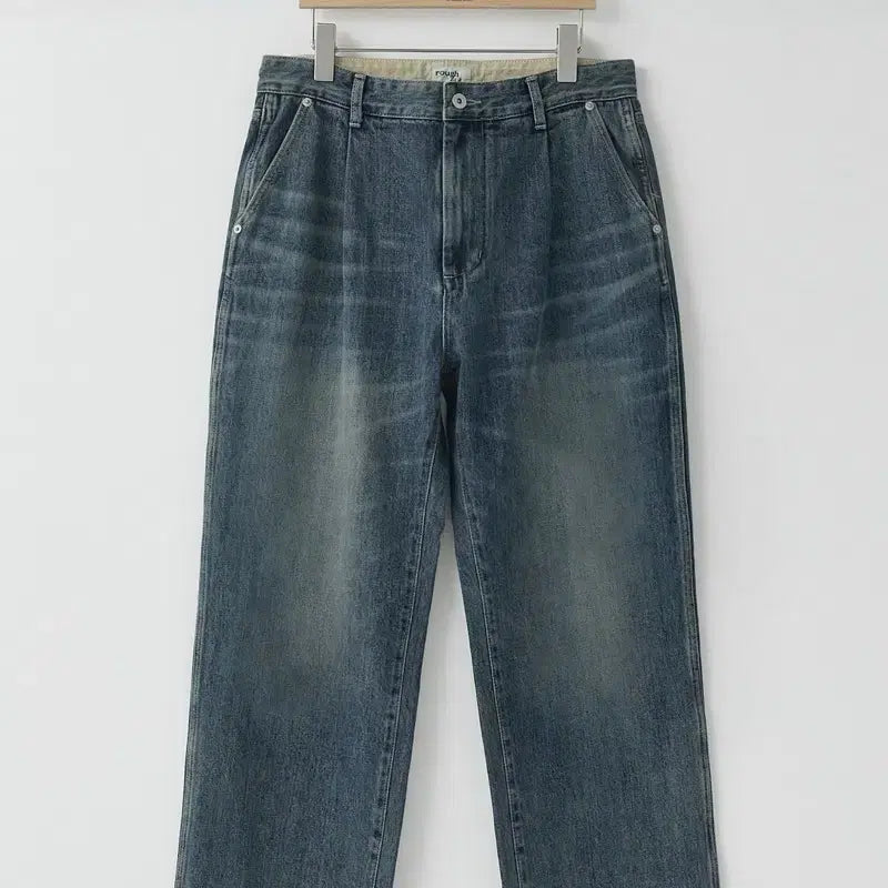 [BUNJANG] Rough Side Drape Denim Pants Medium Blue / [1] 러프사이드 드레이프 데님 팬츠 미디엄 블루