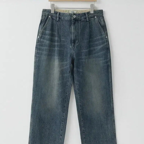 [BUNJANG] Rough Side Drape Denim Pants Medium Blue / [1] 러프사이드 드레이프 데님 팬츠 미디엄 블루