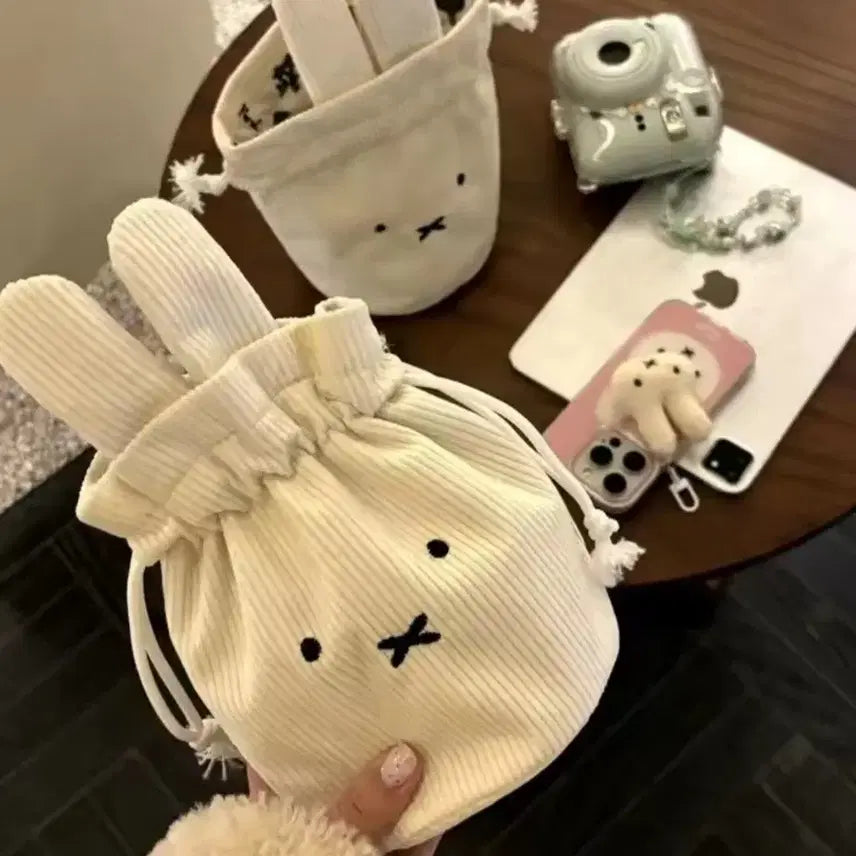 [BUNJANG] Miffy Corduroy Drawstring Pouch / 미피 복주머니 파우치(새상품)
