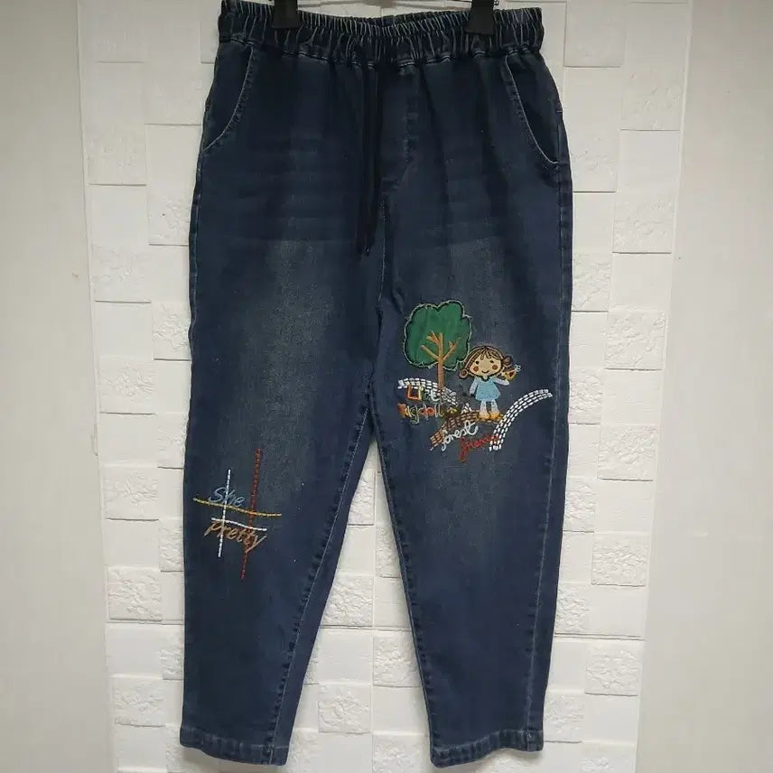 [BUNJANG] Embroidered Denim Pants / 자수 데님 팬츠  프리