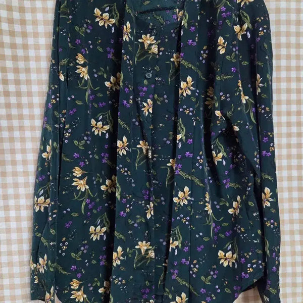 [BUNJANG] Green Floral Print Blouse / 블라우스 녹색 꽃무늬