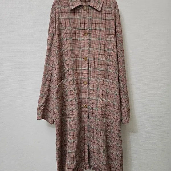 [BUNJANG] BEAKER Linen Back Button Red Check Coat / 비이커 BEAKER 린넨 백버튼 레드 체크 코트
