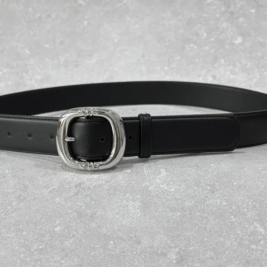 [BUNJANG] Oribell Chrome Round Buckle Basic Leather Western Belt / Oribell 크롬 라운드 버클 베이직 가죽 웨스턴 벨트