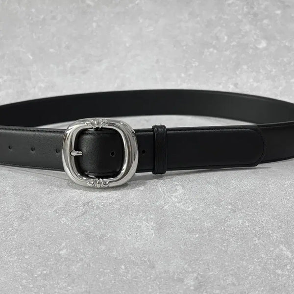 [BUNJANG] Oribell Chrome Round Buckle Basic Leather Western Belt / Oribell 크롬 라운드 버클 베이직 가죽 웨스턴 벨트